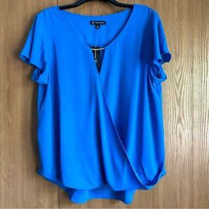INC International Concepts Blue Short Sleeve Blouse Top, NWT, XL